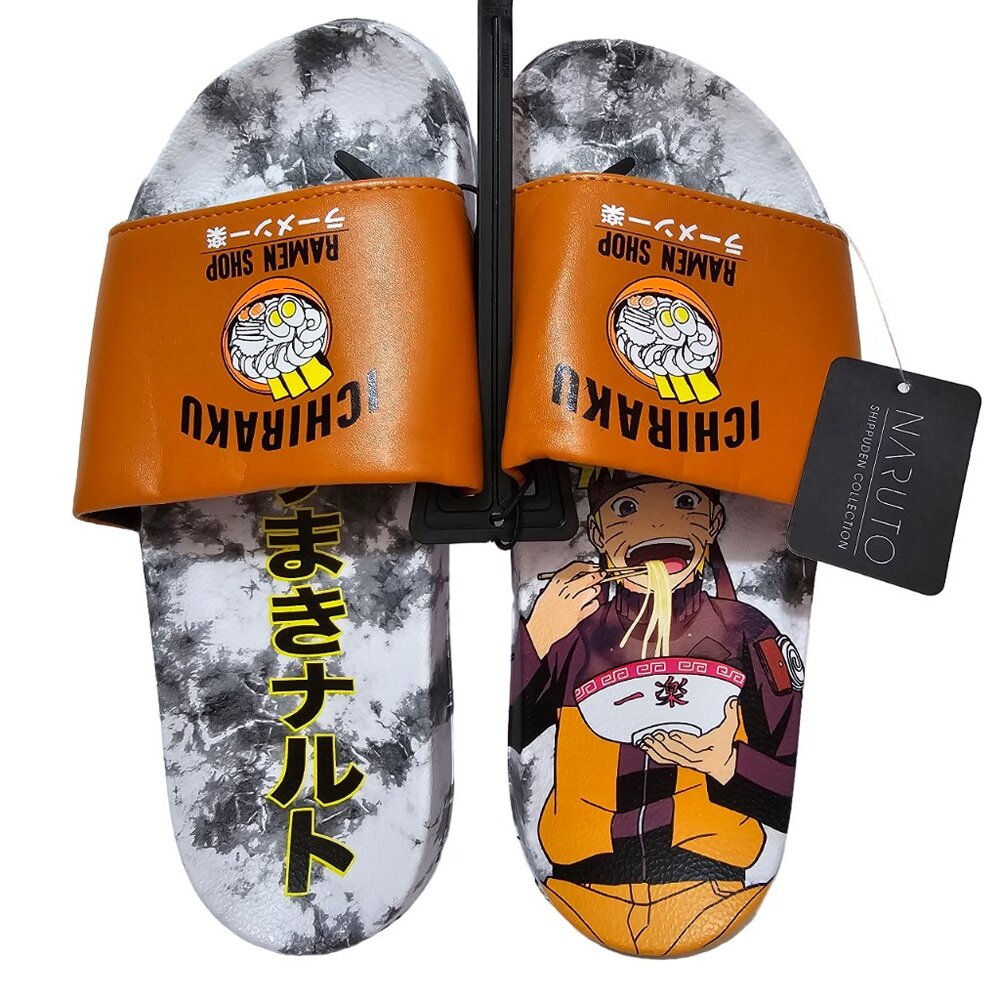 Naruto Shippuden Ichiraku Ramen Shop Men's Sport Slide Sandals Size 9 Orange